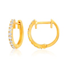 Certified 14k Gold 0.36 Carat Natural Diamond Small Hoop Yellow Earrings