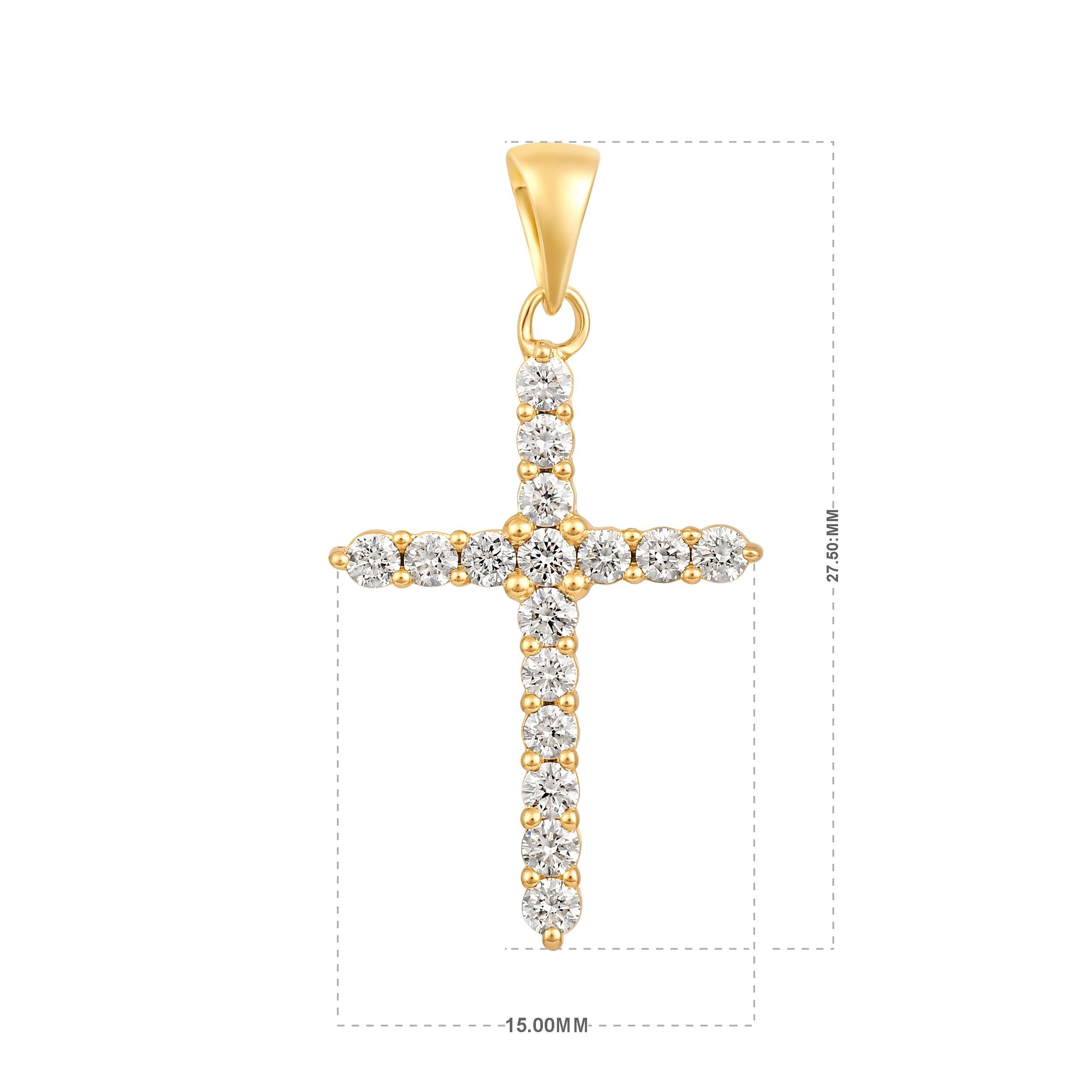 Contemporary Certified 14k Gold 0.45 Carat Natural Diamond Cross Charm Yellow Pendant Only For Sale