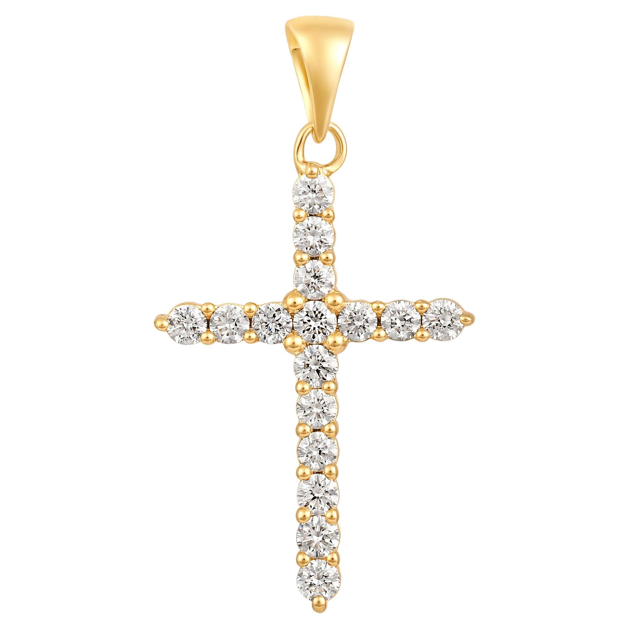 Pendentif jaune à breloque croix en or 14 carats certifié avec diamants naturels de 0,45 carat