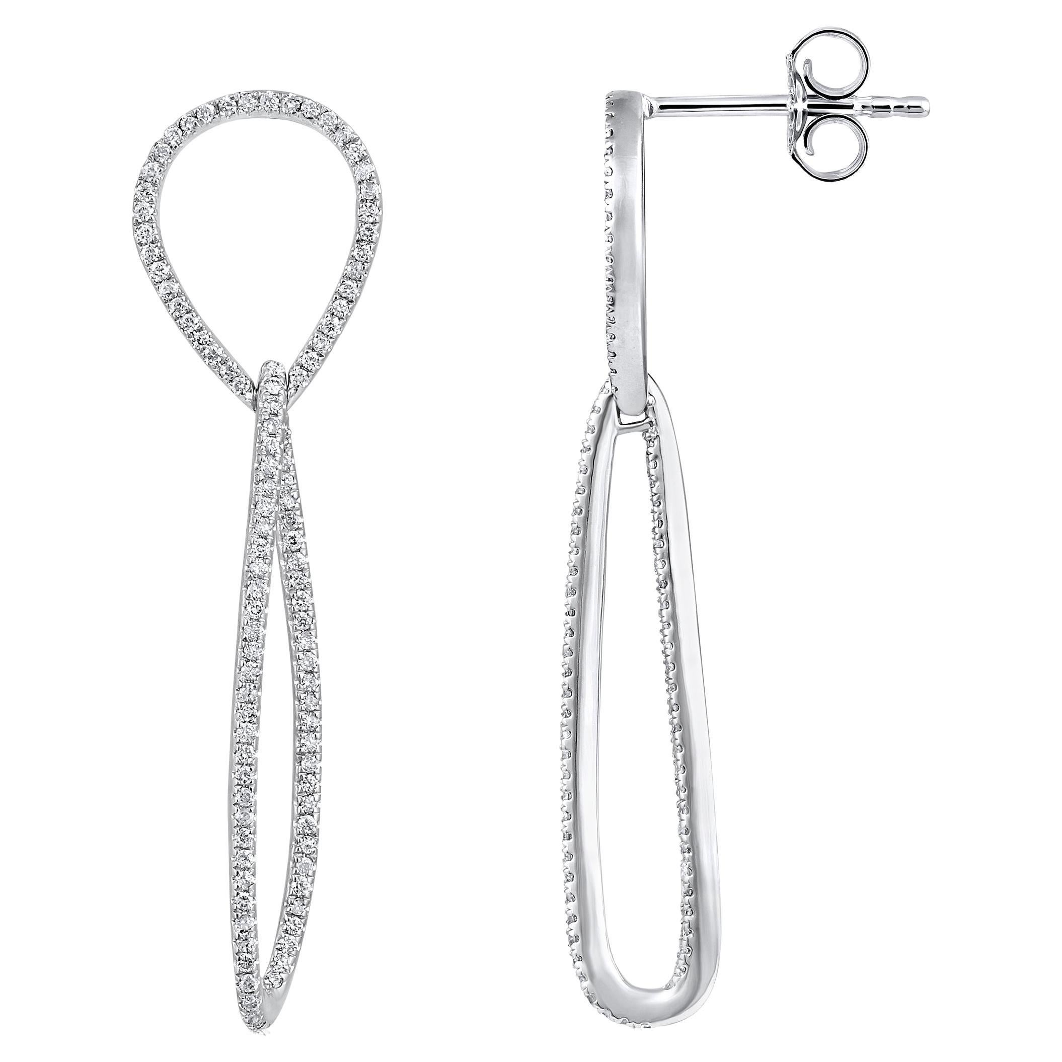 Certified 14k Gold 0.4 Carat Natural Diamond Infinity Loop Dangle Drop Earrings For Sale