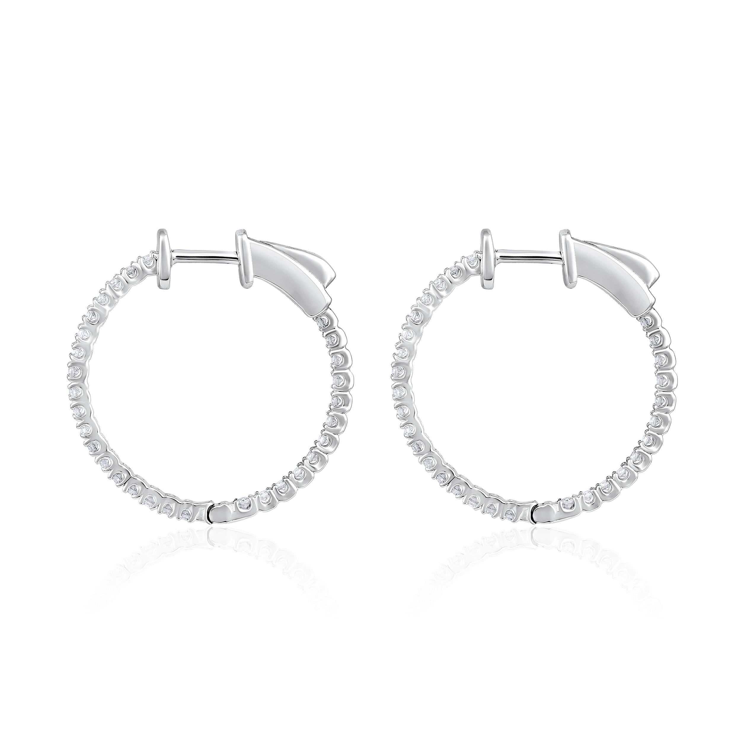 Brilliant Cut Certified 14k Gold 0.4 Carat Natural Diamond Round Inside Out Hoop Earrings For Sale