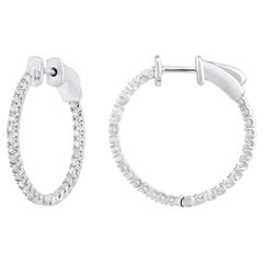 Certified 14k Gold 0.4 Carat Natural Diamond Round Inside Out Hoop Earrings