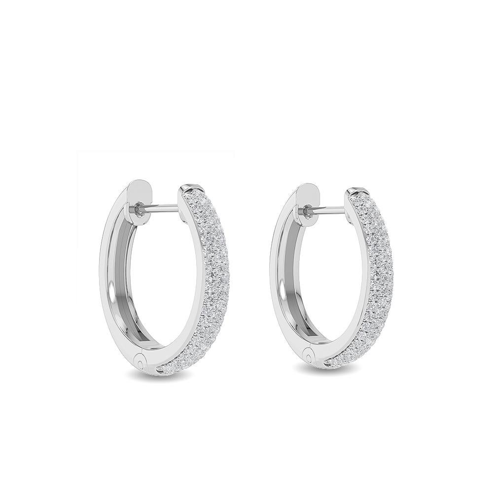 Crafted in 1.86 grams of 14K White Gold, the earring contains 197 stones of Round Diamonds with a total of 0.46 carat in I-J color and SI clarity.

CONTEMPORARY AND TIMELESS ESSENCE: Crafted in 14-karat/18-karat with 100% natural diamond and