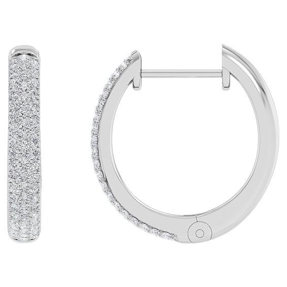 Zertifizierte 14k Gold 0,5 Karat natürliche Diamant-Ohrringe mit runden Creolen in Weiß im Angebot