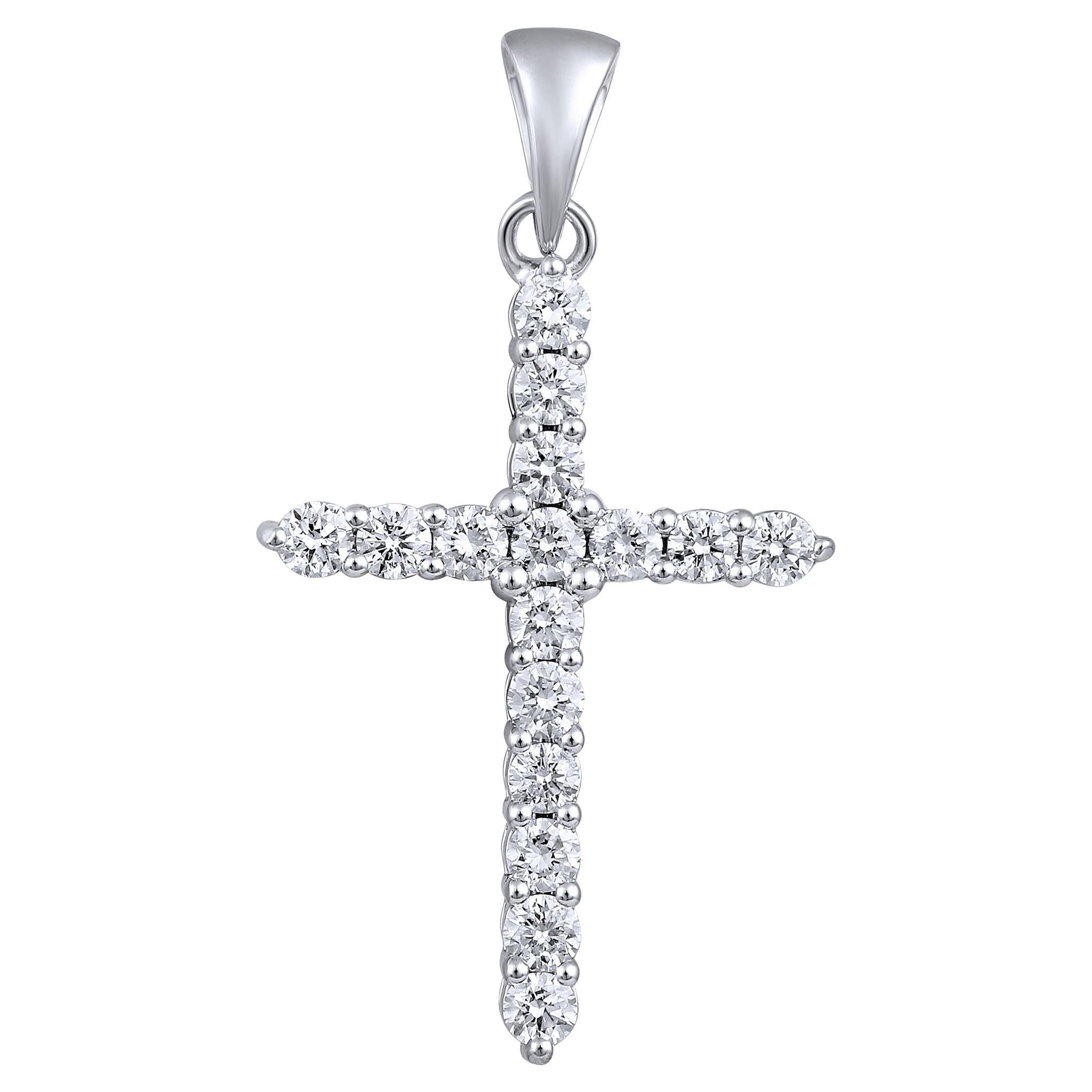 Certified 14k Gold 0.5 Carat Natural Diamond Cross Charm White Pendant Only