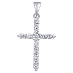 Certified 14k Gold 0.5 Carat Natural Diamond Cross Charm White Pendant Only