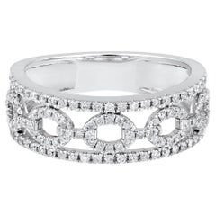 Bague en or 14K certifié 0.5ct Natural Diamond Designer Crown Chain Link White Ring