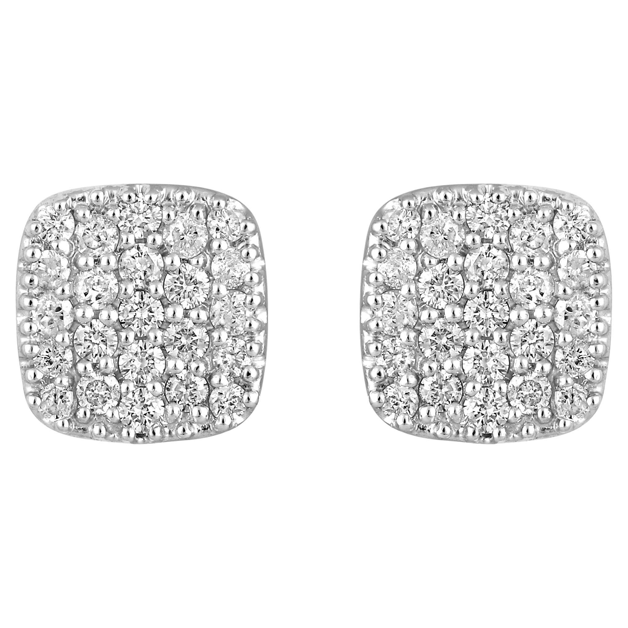 Certified 14K Gold 0.5ct Natural Diamond G-SI Cushion Square Stud Earrings