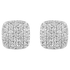 Used Certified 14K Gold 0.5ct Natural Diamond G-SI Cushion Square Stud Earrings