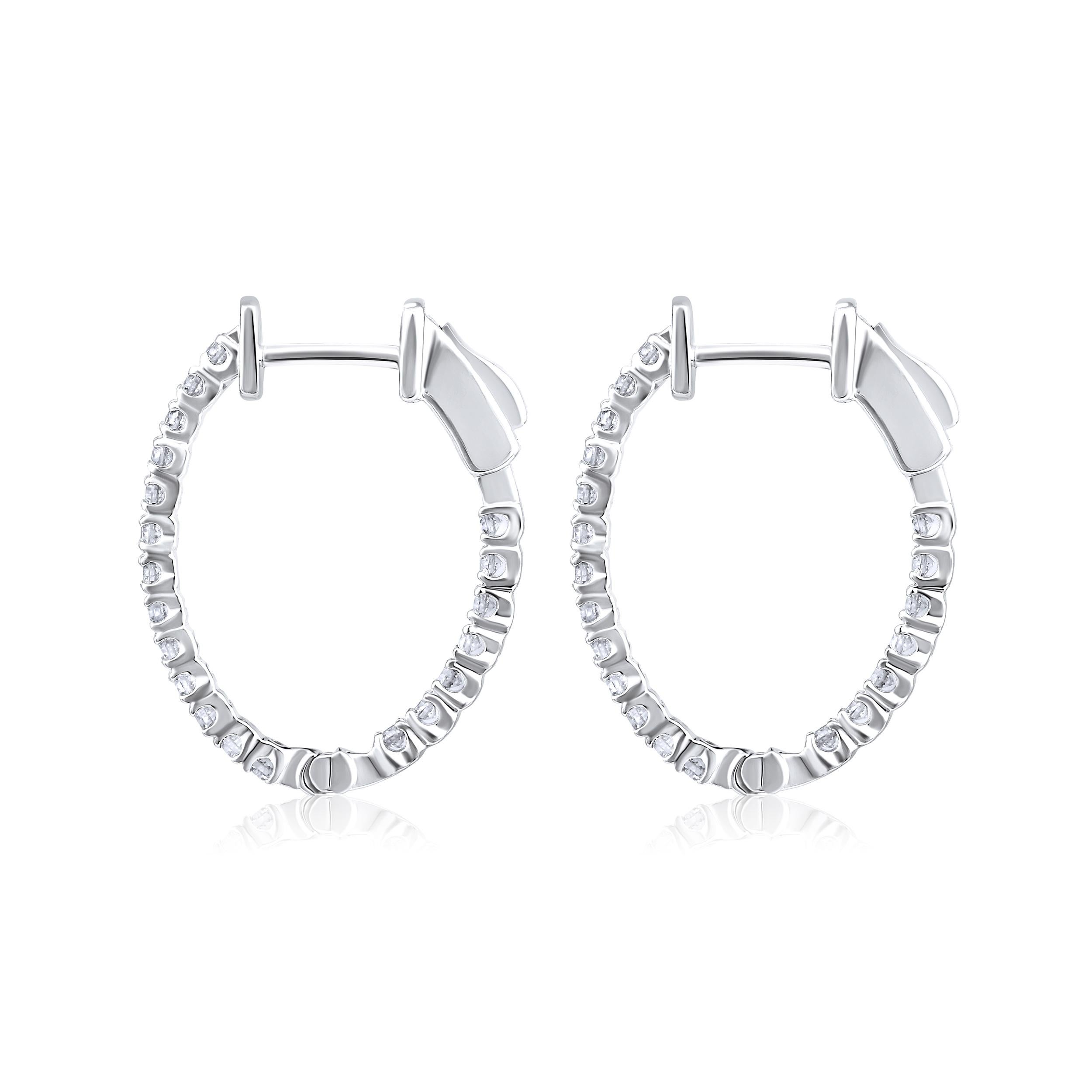 Brilliant Cut Certified 14k Gold 0.5 Carat Natural Diamond Oval Inside Out Hoop Earrings For Sale