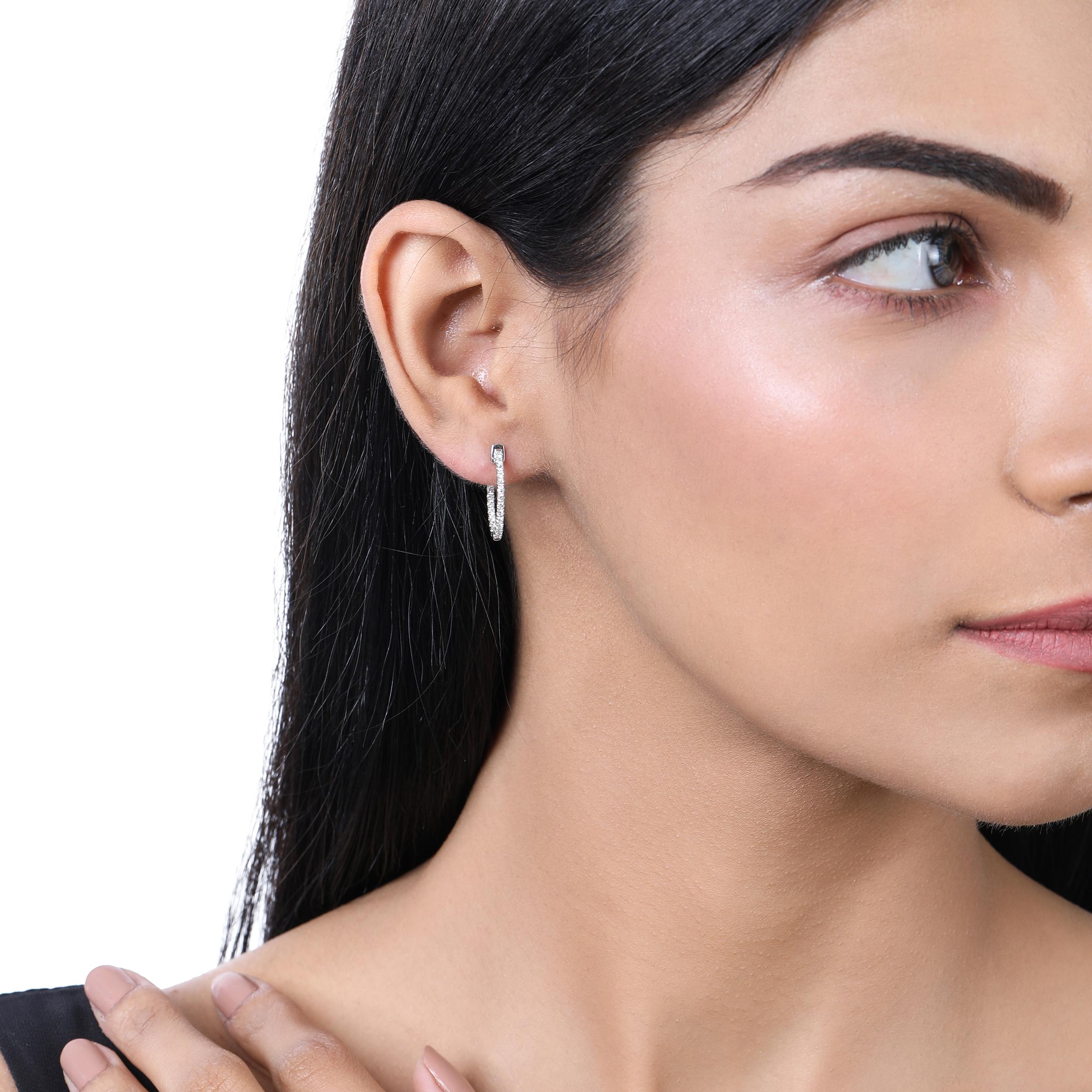 Women's Certified 14k Gold 0.5 Carat Natural Diamond Oval Inside Out Hoop Earrings For Sale