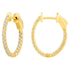 Certified 14k Gold 0.5 Carat Natural Diamond Oval Inside Out Hoop Earrings