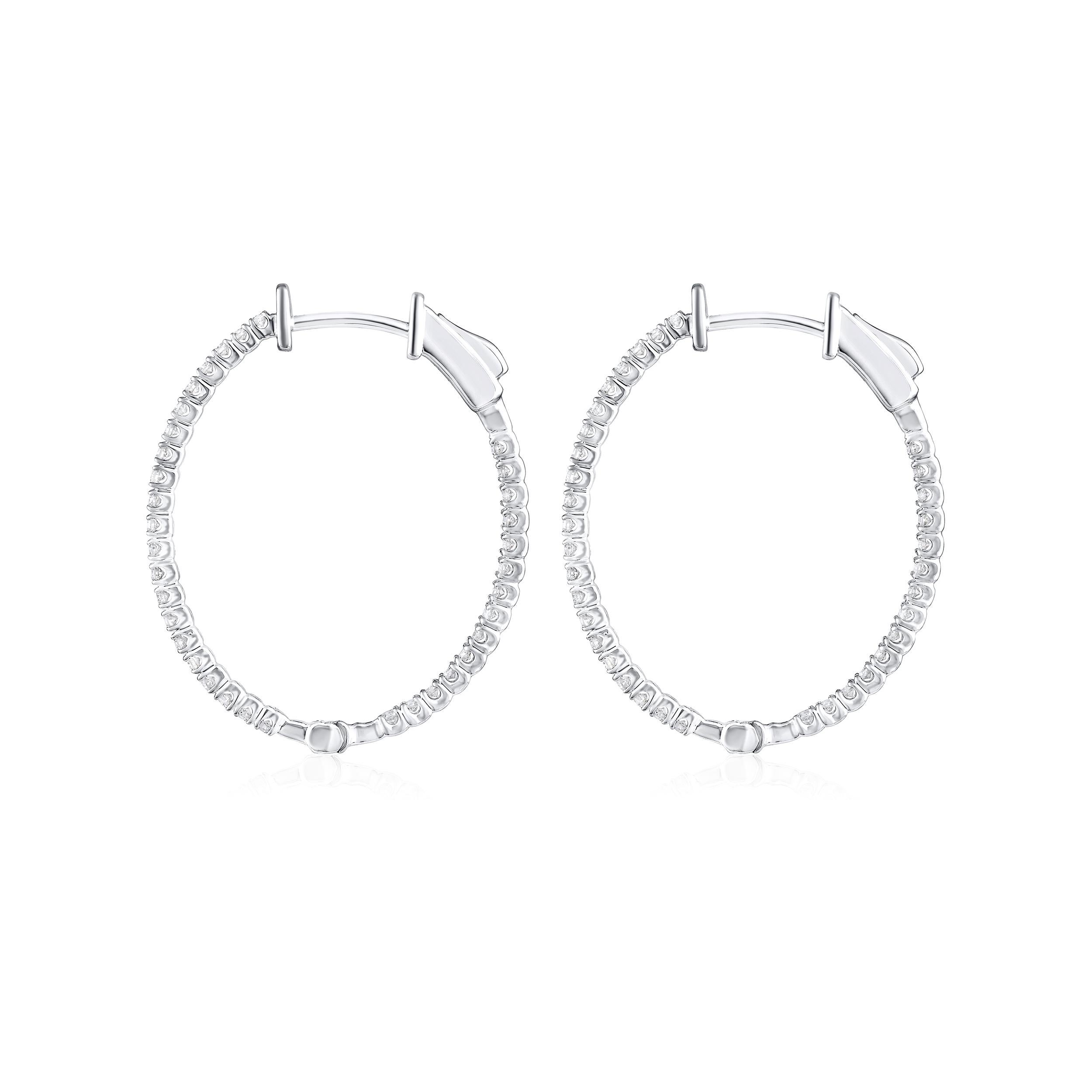 Brilliant Cut Certified 14k Gold 0.5 Carat Natural Diamond Oval Inside Out Hoop Earrings For Sale