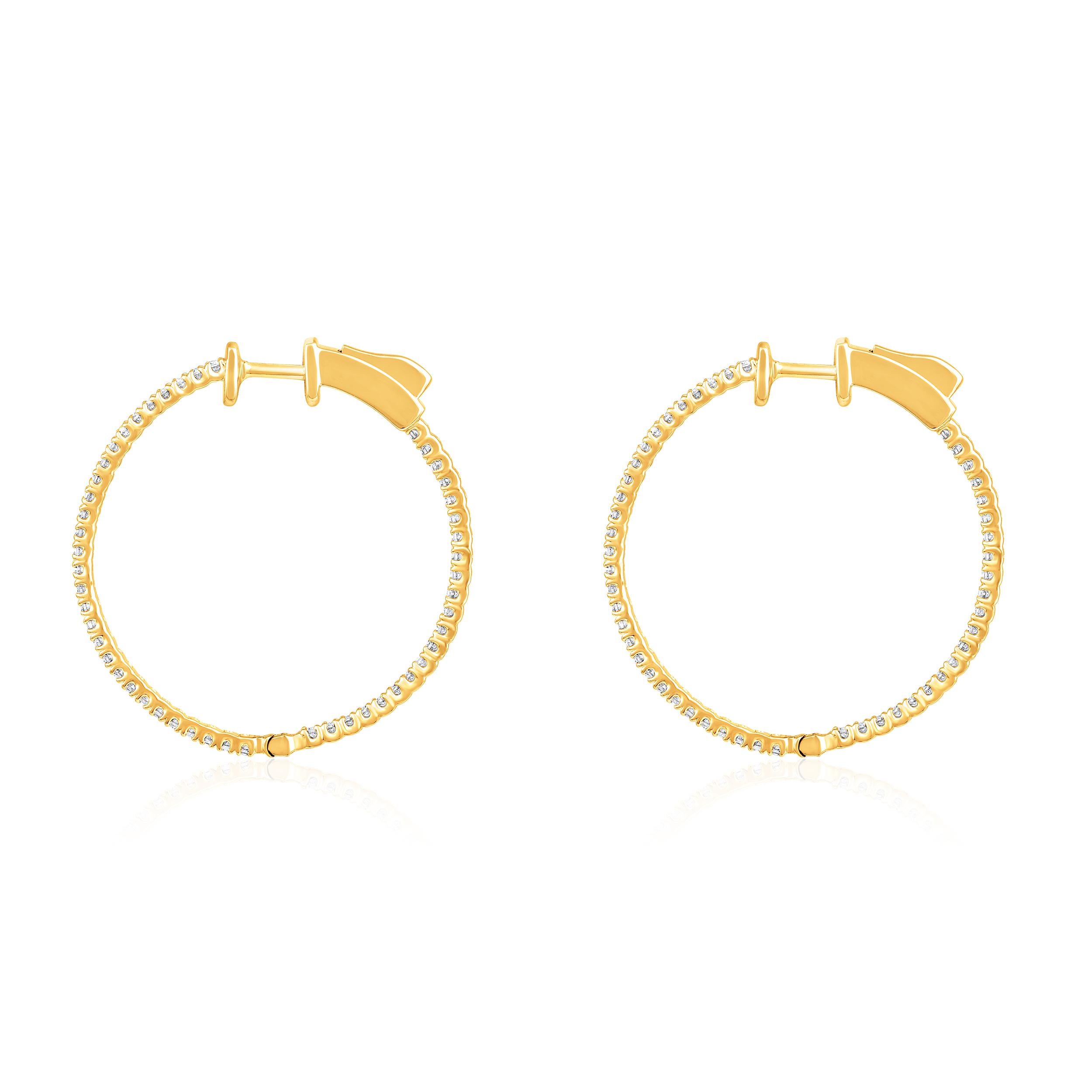 Brilliant Cut Certified 14k Gold 0.5 Carat Natural Diamond Round Inside Out Hoop Earrings For Sale