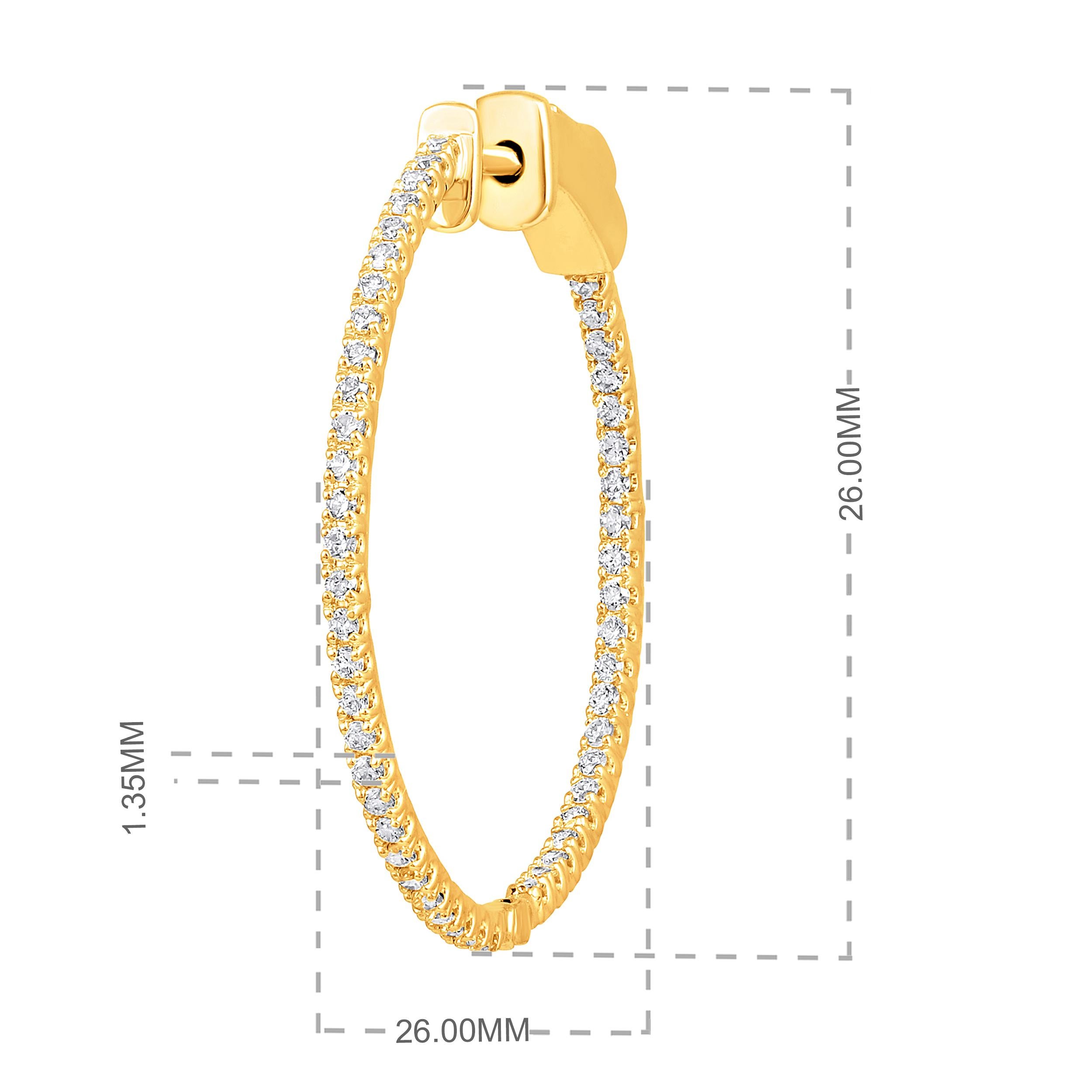 Certified 14k Gold 0.5 Carat Natural Diamond Round Inside Out Hoop Earrings In New Condition For Sale In Los Angeles, CA