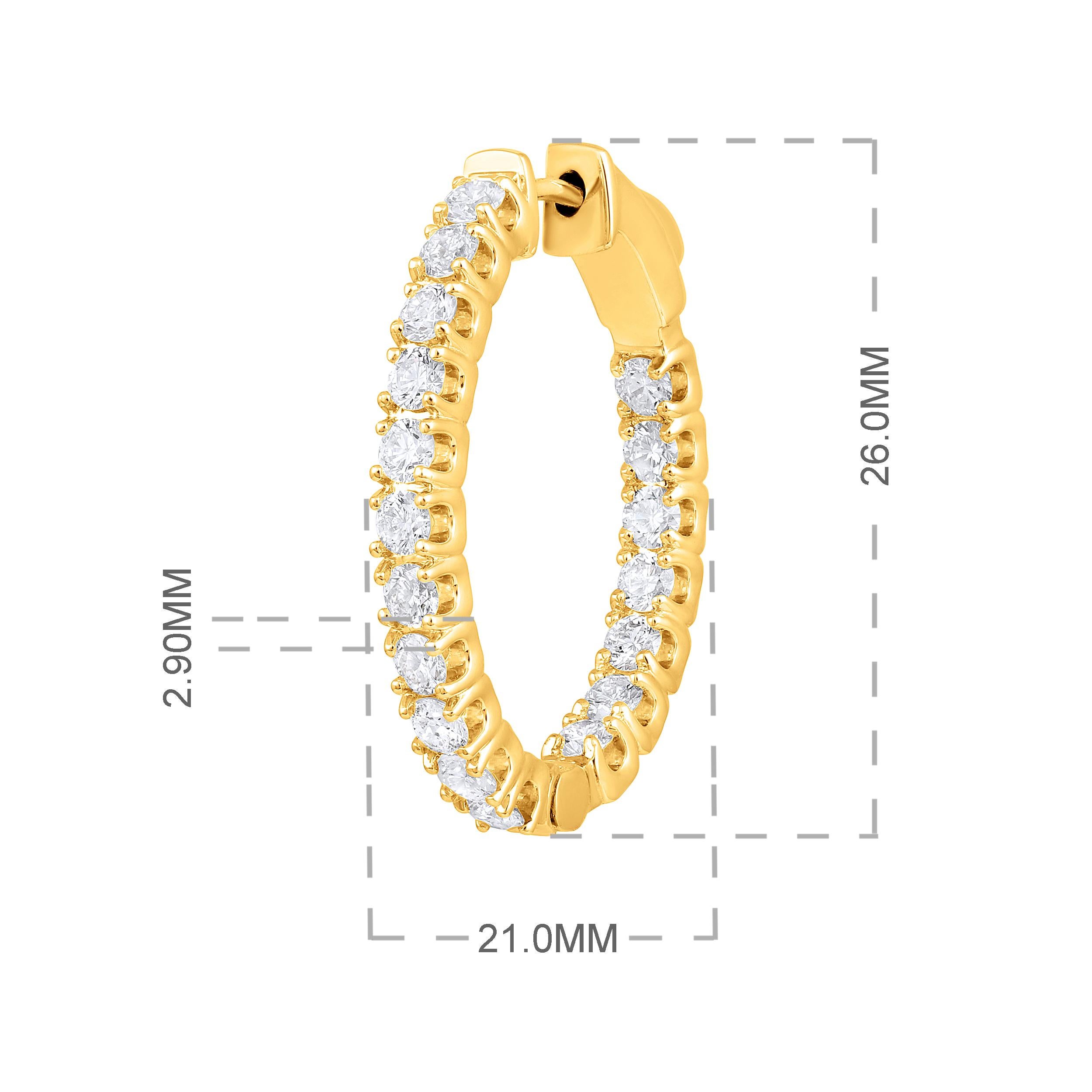 Certified 14k Gold 0.5 Carat Natural Diamond Round Inside Out Hoop Earrings In New Condition For Sale In Los Angeles, CA