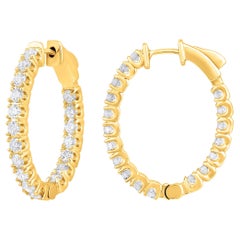 Certified 14k Gold 0.5 Carat Natural Diamond Round Inside Out Hoop Earrings