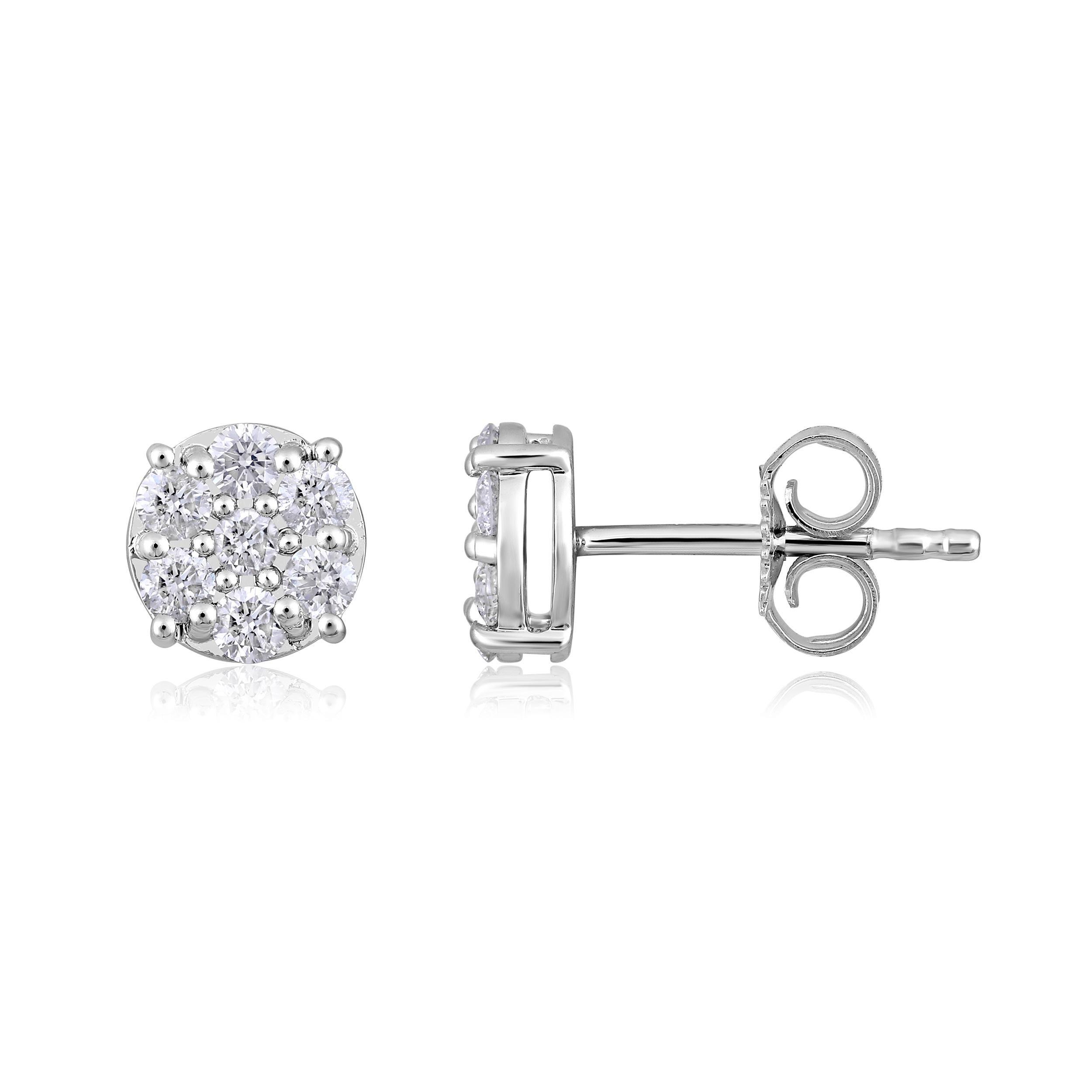 Certified 14k Gold 0.5 Carat Natural Diamond Small Round Stud White Earrings