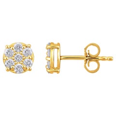 Certified 14k Gold 0.5ct Natural Diamond Small 6.6mm Round Stud Yellow Earrings
