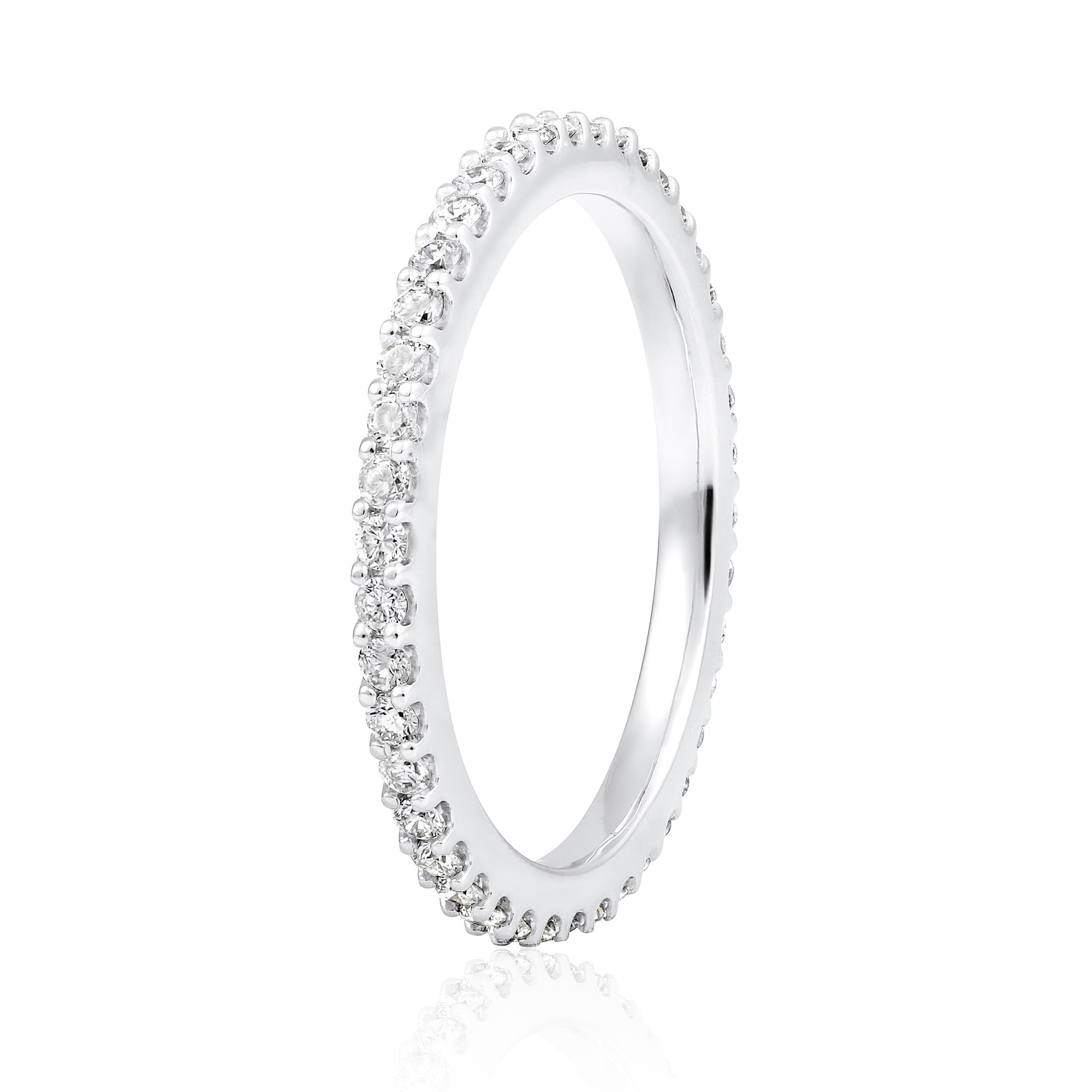 Ring Size: US 7 

Crafted in 2.14 grams of 14K White Gold, the ring contains 42 stones of Round Diamonds with a total of 0.5 carat in G-H color and SI clarity.

CONTEMPORARY AND TIMELESS ESSENCE: Crafted in 14-karat/18-karat with 100% natural
