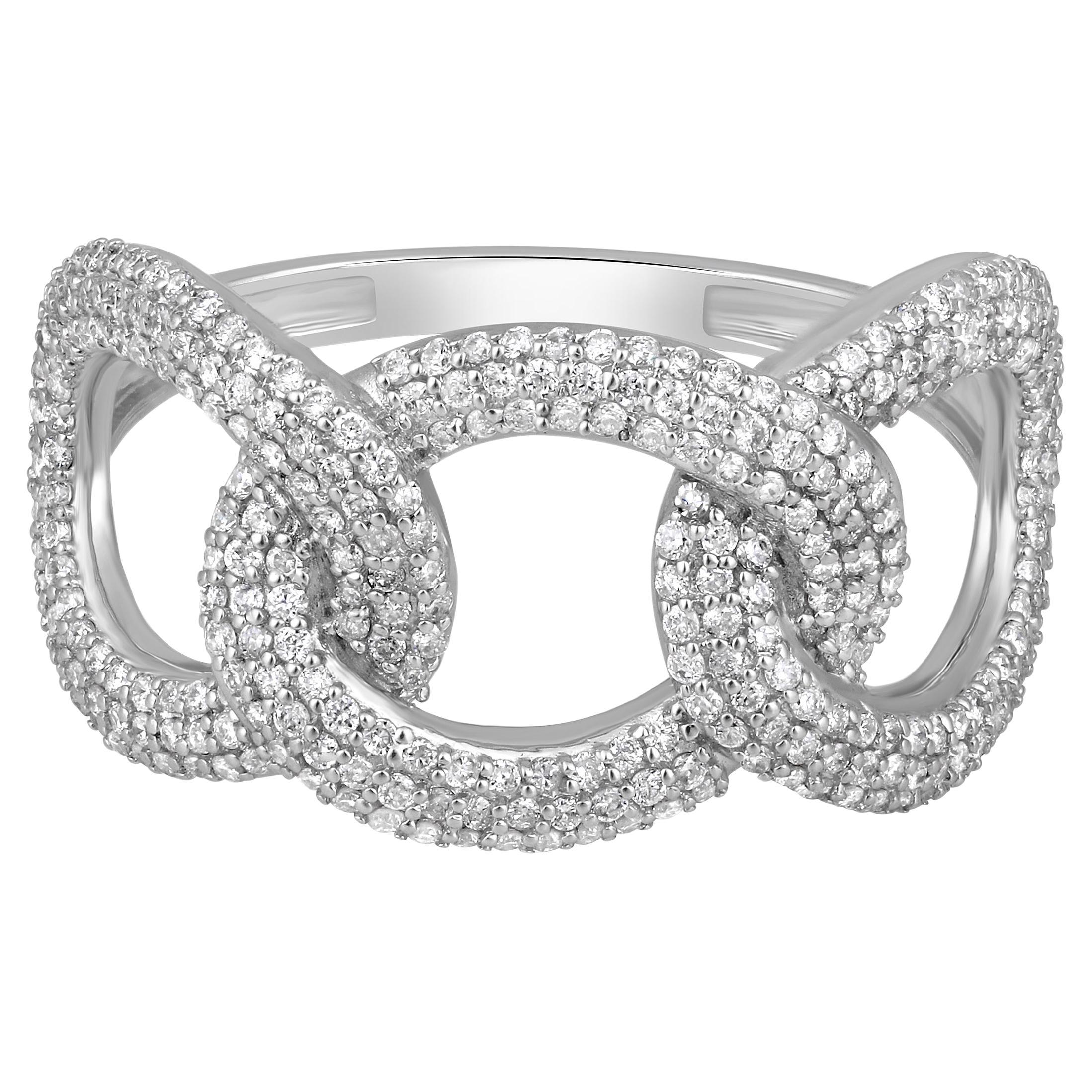 Certified 14K Gold 0.6ct Natural Diamond F-I1 Designer Knot Link Wedding Ring For Sale