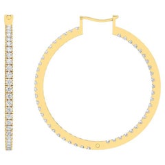 Certified 14k Gold 0.7ct Natural Diamond 26mm Oval Inside Outside Hoop Earrings