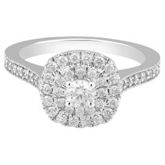 Certified 14K Gold 0.7ct Natural Diamond F-I1 Double Halo Solitaire Wedding Ring