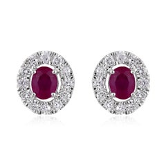 Clous d'oreilles en or 14 carats certifiés avec diamants naturels de 0,7 carat et rubis ovale