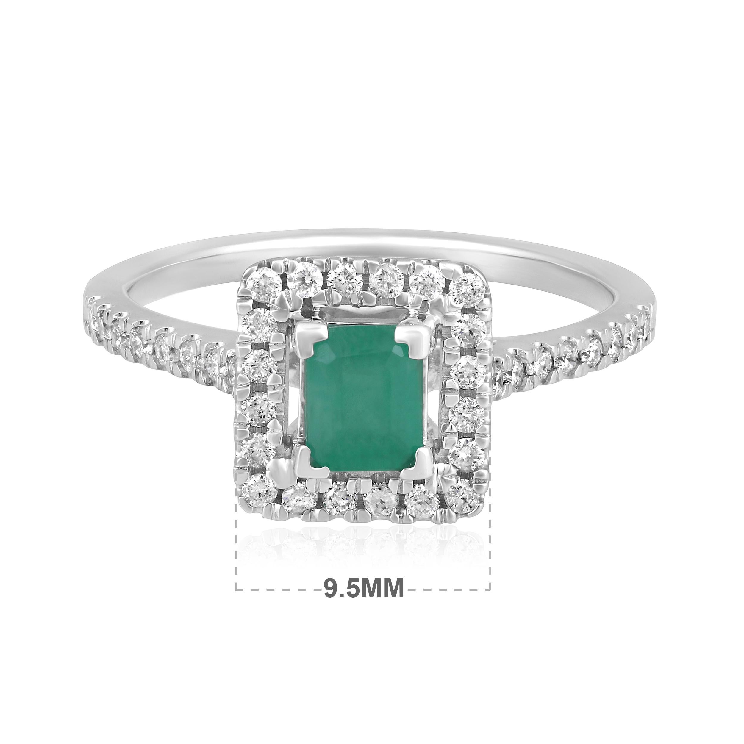 Emerald Cut Certified 14K Gold 0.8ct Natural Diamond w/ Emerald Solitaire Square Halo Ring For Sale