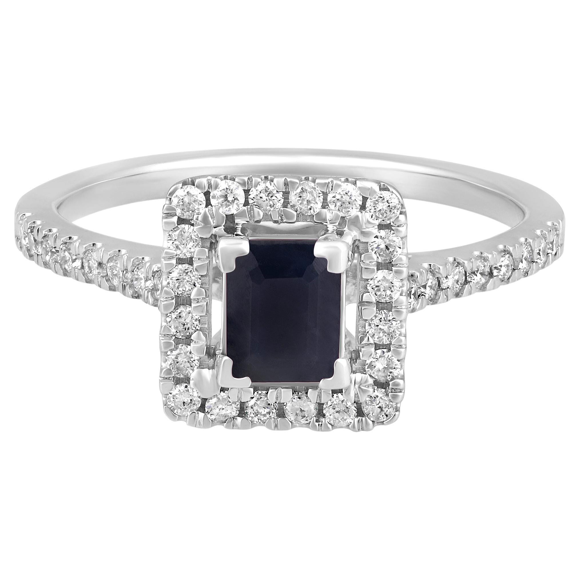 Certified 14K Gold 0.9ct Natural Diamond w/ Sapphire Solitaire Square Halo Ring