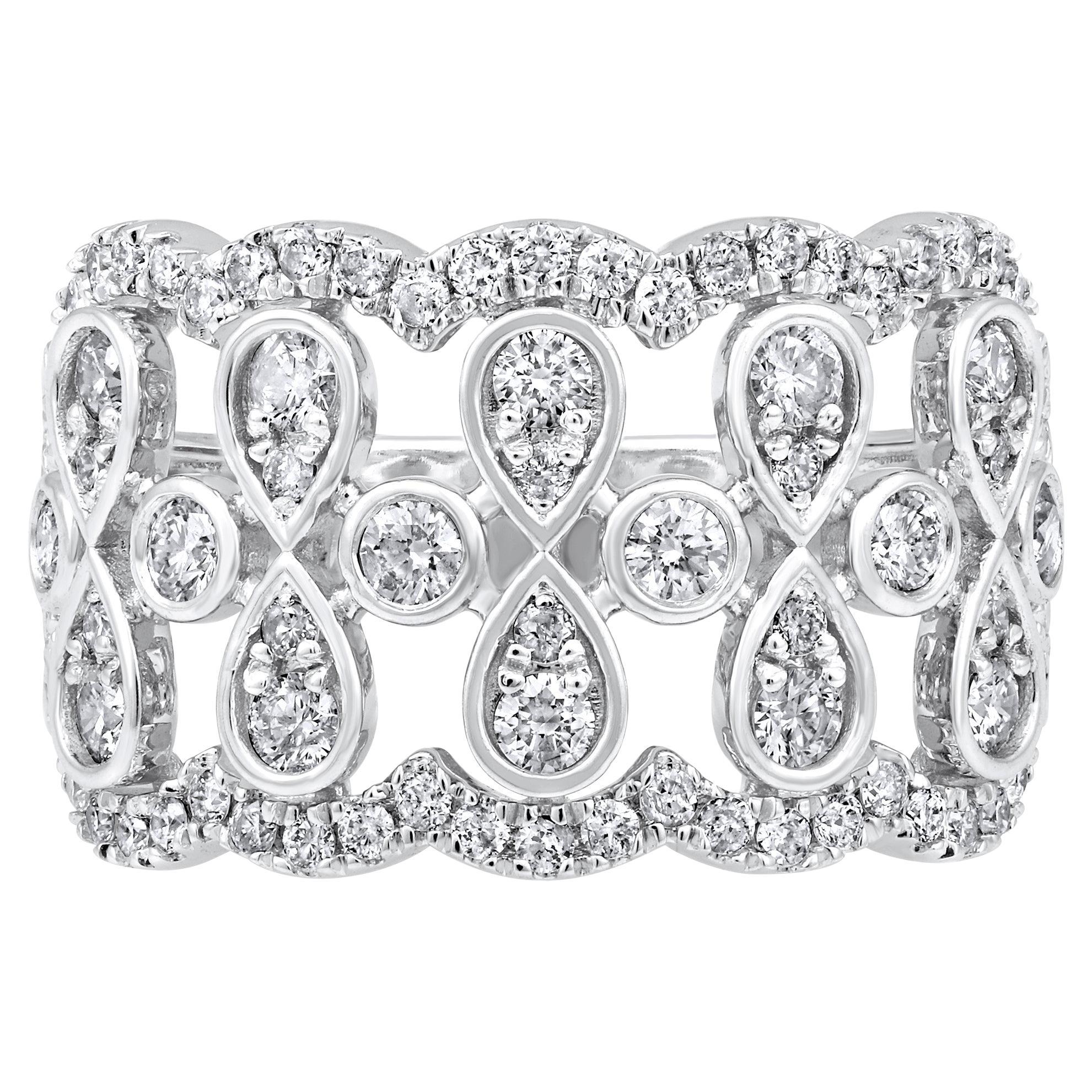 Certified 14k Gold 1.15ct Natural Diamond Designer Crown Pear White Ring