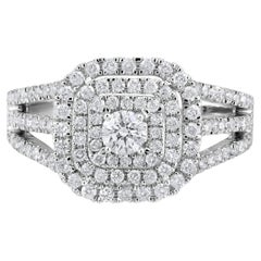 Bague de mariage solitaire double halo en or 14 carats certifiée G-I1 avec diamant naturel de 1,1 carat