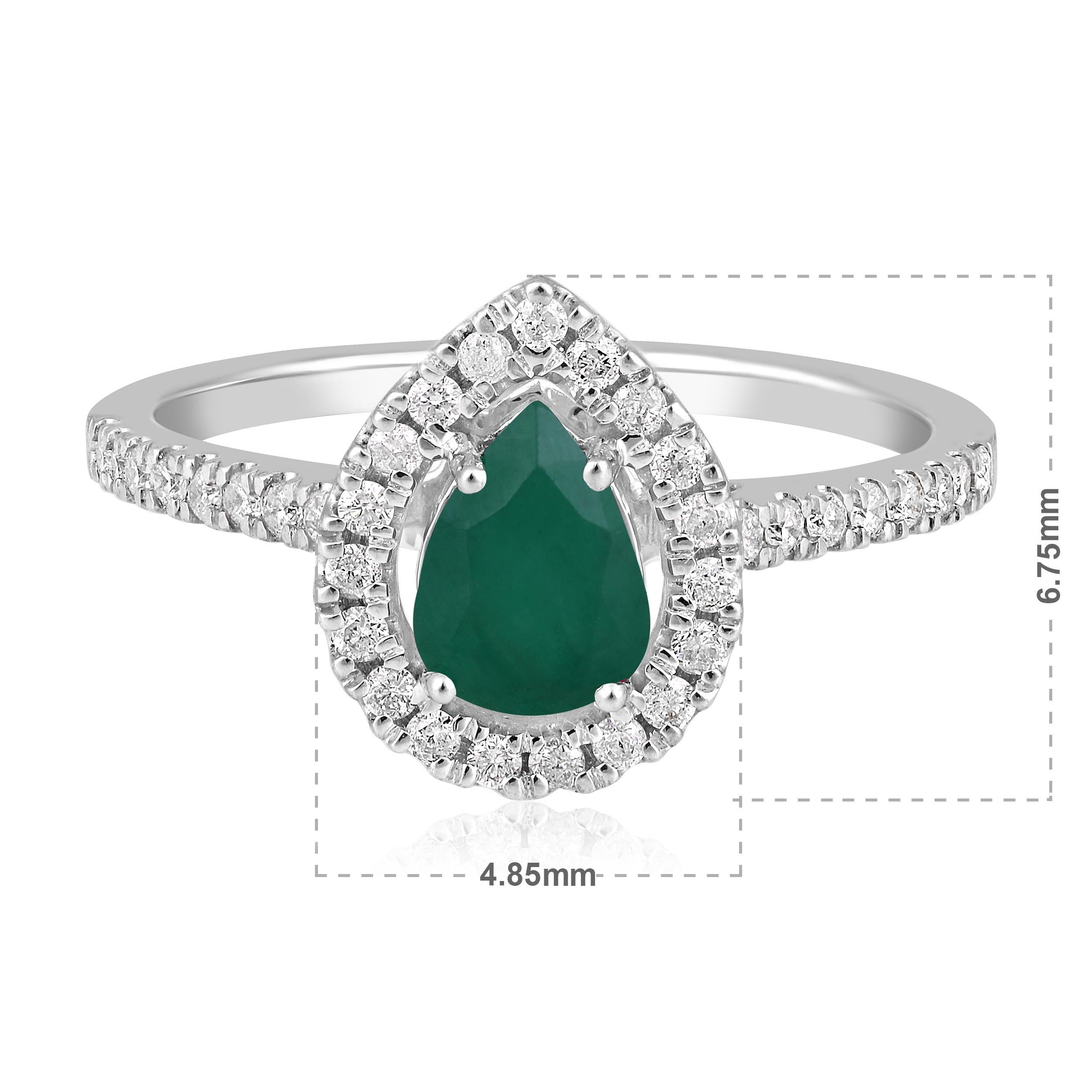 Contemporary Certified 14K Gold 1.1ct Natural Diamond w/ Emerald Pear Solitaire Halo Ring For Sale