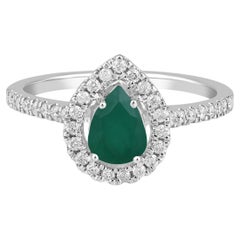 Certified 14K Gold 1.1ct Natural Diamond w/ Emerald Pear Solitaire Halo Ring