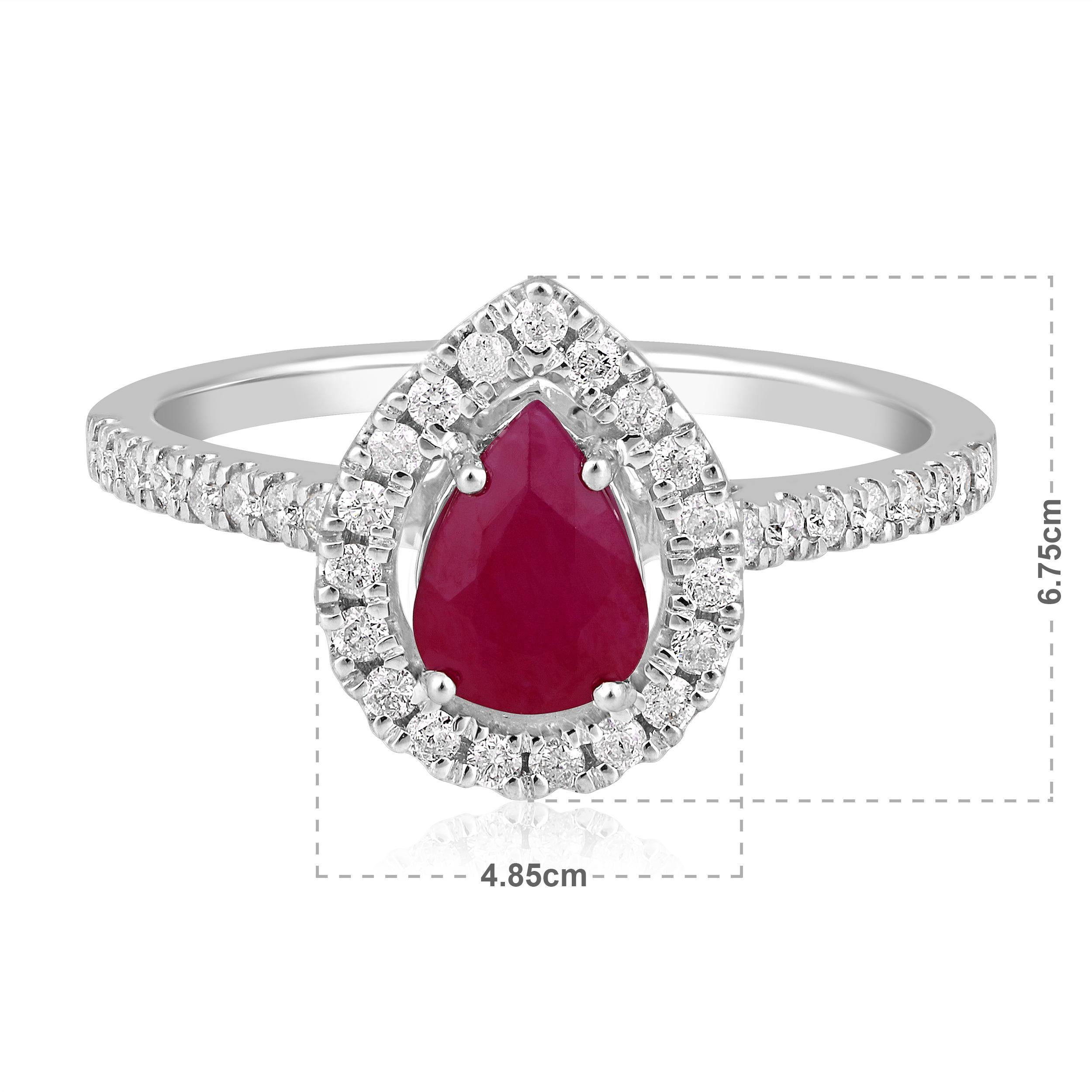 Pear Cut Certified 14K Gold 1.24ct Natural Diamond w/ Ruby Pear Solitaire Halo Ring For Sale