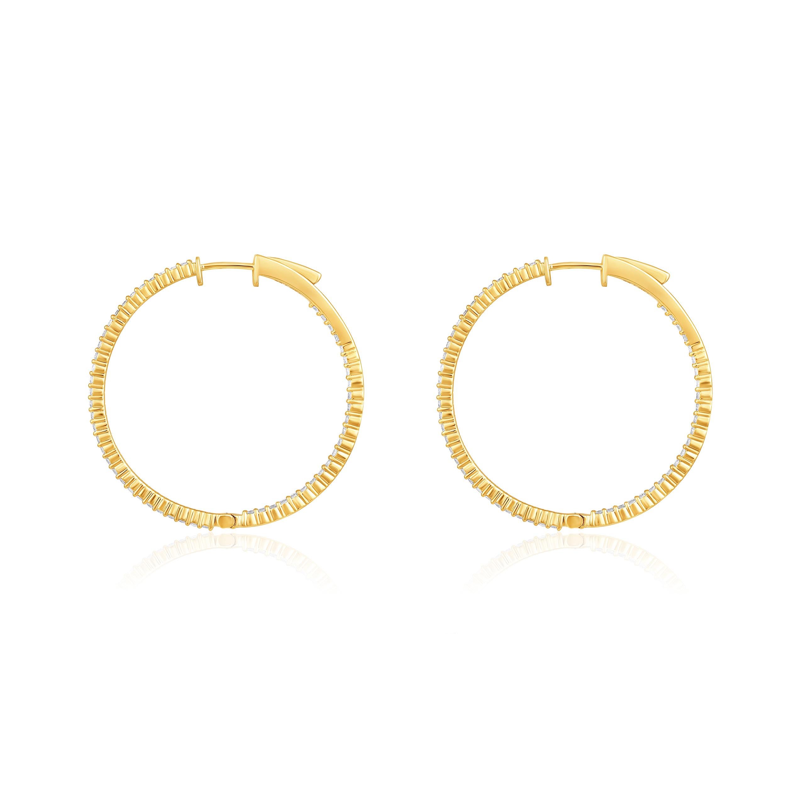 Brilliant Cut Certified 14k Gold 1.35 Carat Natural Diamond Round Inside Out Hoop Earrings For Sale