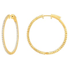 Certified 14k Gold 1.35 Carat Natural Diamond Round Inside Out Hoop Earrings