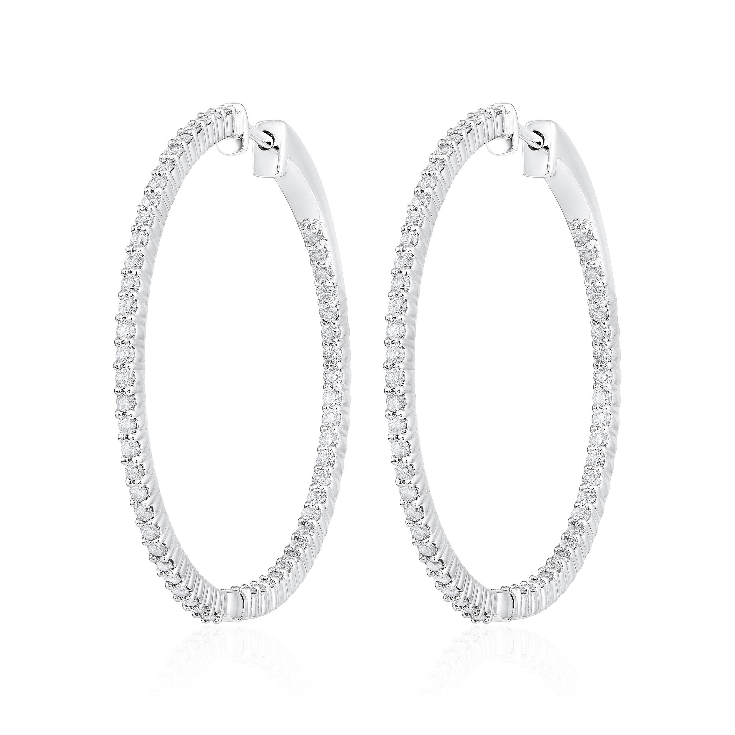 Contemporary Certified 14k Gold 1.36 Carat Natural Diamond Round Inside Out Hoop Earrings For Sale