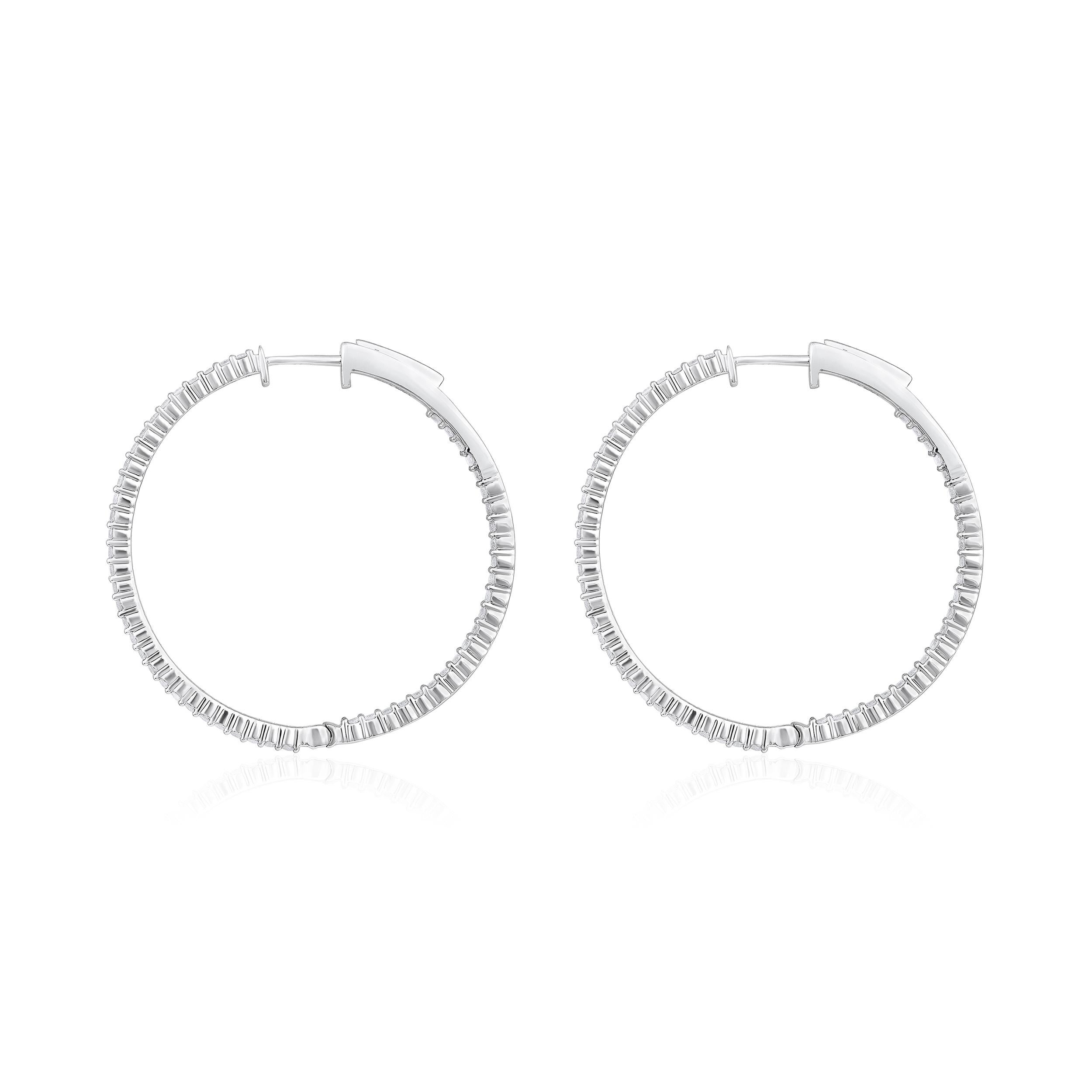Brilliant Cut Certified 14k Gold 1.36 Carat Natural Diamond Round Inside Out Hoop Earrings For Sale