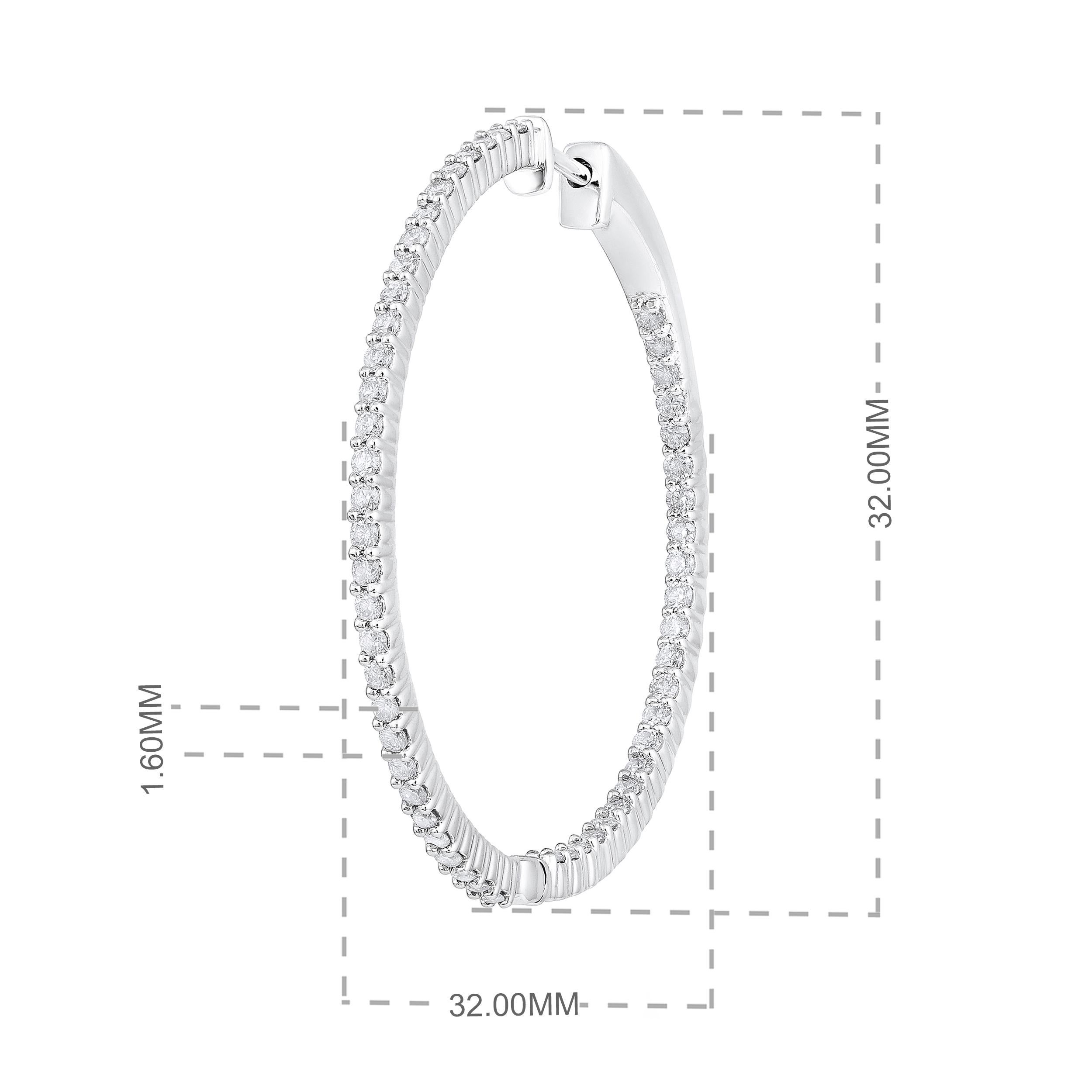 Certified 14k Gold 1.36 Carat Natural Diamond Round Inside Out Hoop Earrings In New Condition For Sale In Los Angeles, CA