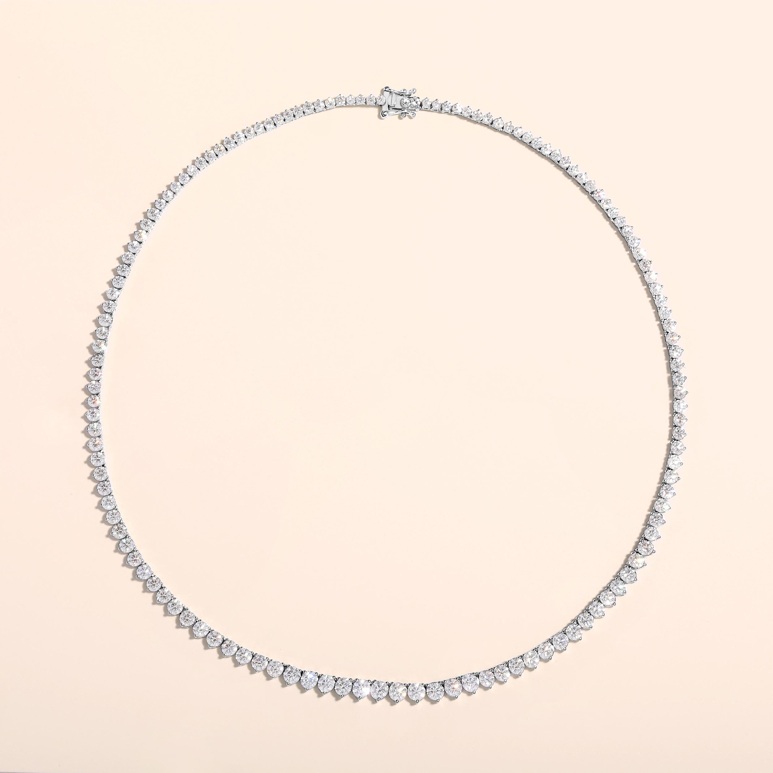 Zertifizierte 14k Gold 14,5 Karat natürlicher Diamant abgestufte Tennis Wed-Halskette mit 3 Zacken (Zeitgenössisch) im Angebot