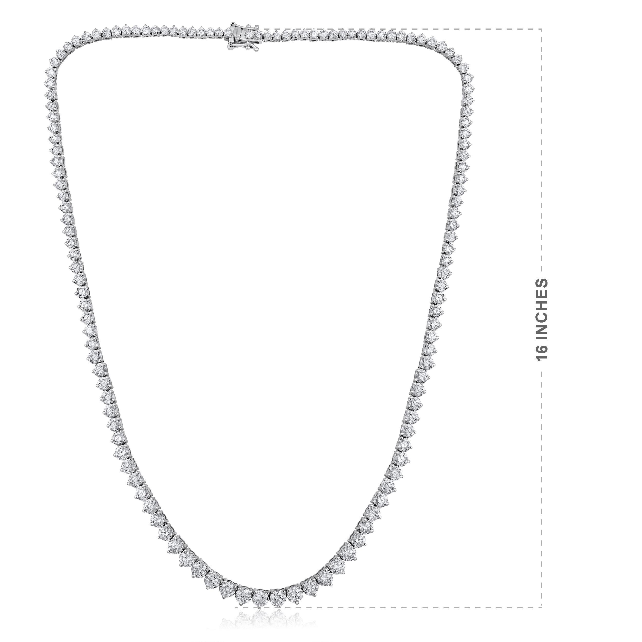 Zertifizierte 14k Gold 14,5 Karat natürlicher Diamant abgestufte Tennis Wed-Halskette mit 3 Zacken (Brillantschliff) im Angebot