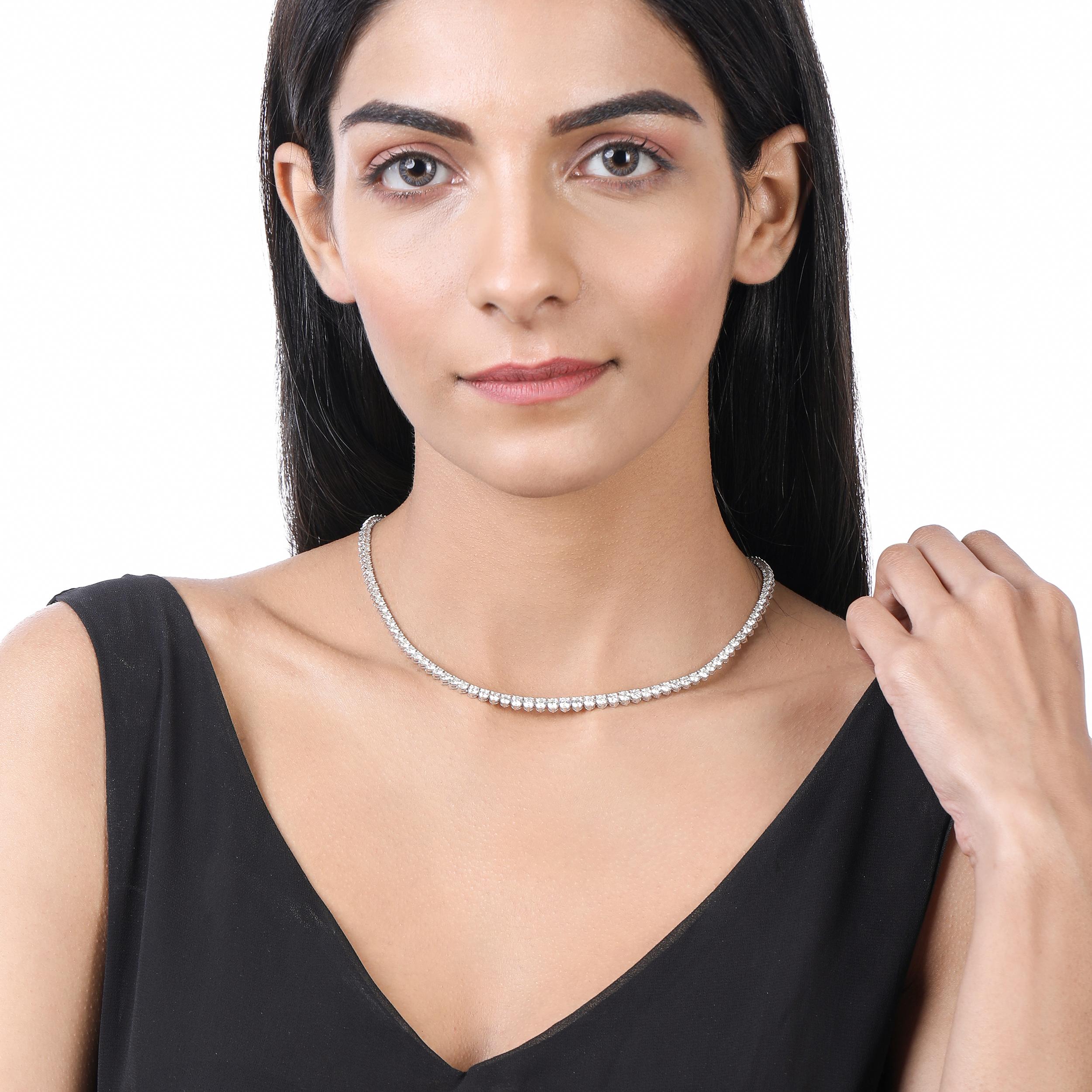 Zertifizierte 14k Gold 14,5 Karat natürlicher Diamant abgestufte Tennis Wed-Halskette mit 3 Zacken im Zustand „Neu“ im Angebot in Los Angeles, CA