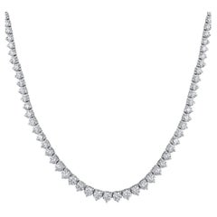 Certified 14k Gold 14.5ct Natural Diamond Graduated 3 Prong Tennis Wed Necklace