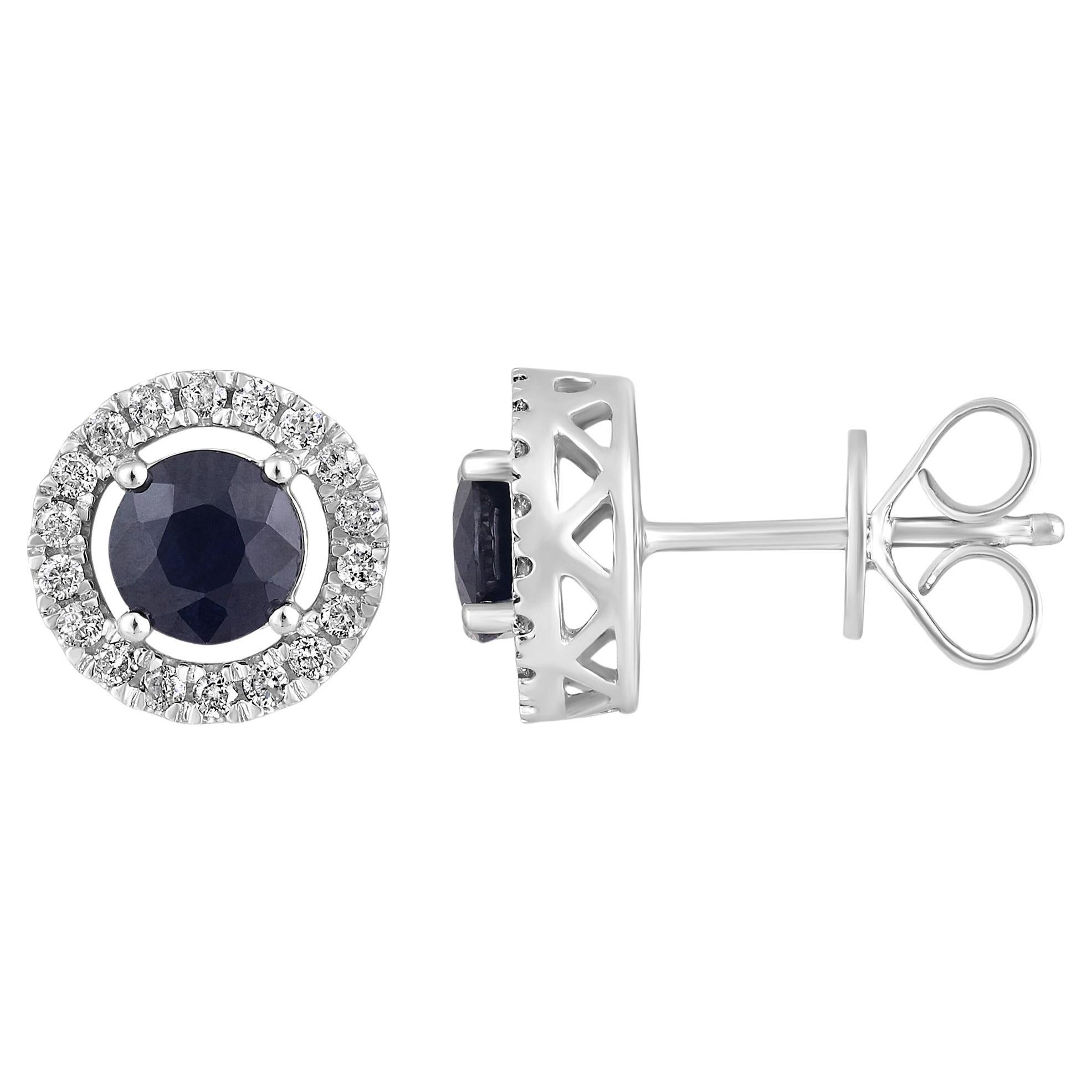 Clous d'oreilles en or 14 carats certifiés avec diamants naturels 1,5 carat et saphirs ronds