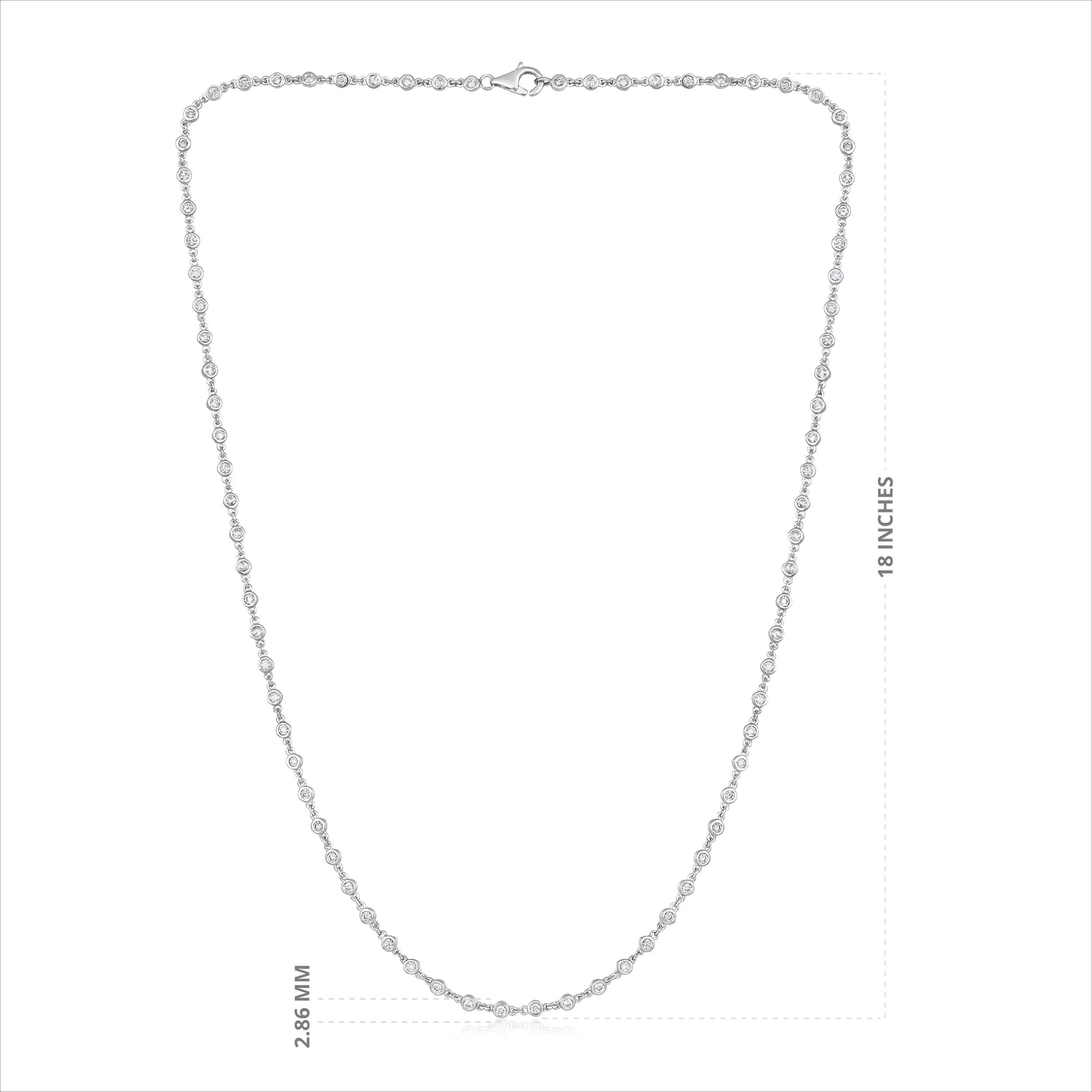 Contemporary Certified 14K Gold 1.65ct Natural Diamond G-VS 3mm Bezel Chain Tennis Necklace