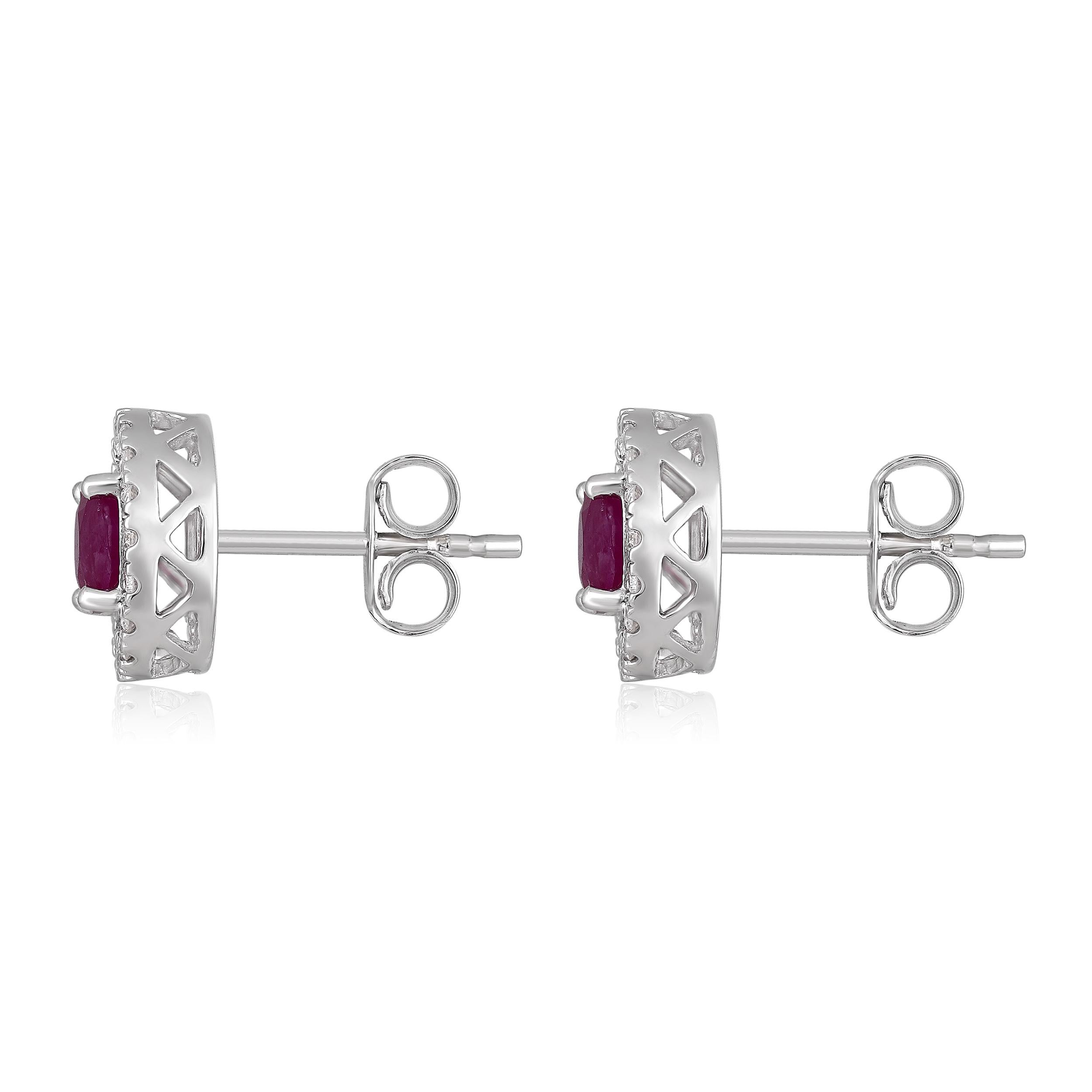 Brilliant Cut Certified 14K Gold 1.6ct Natural Diamond w/ Ruby Round Halo Stud Earrings For Sale