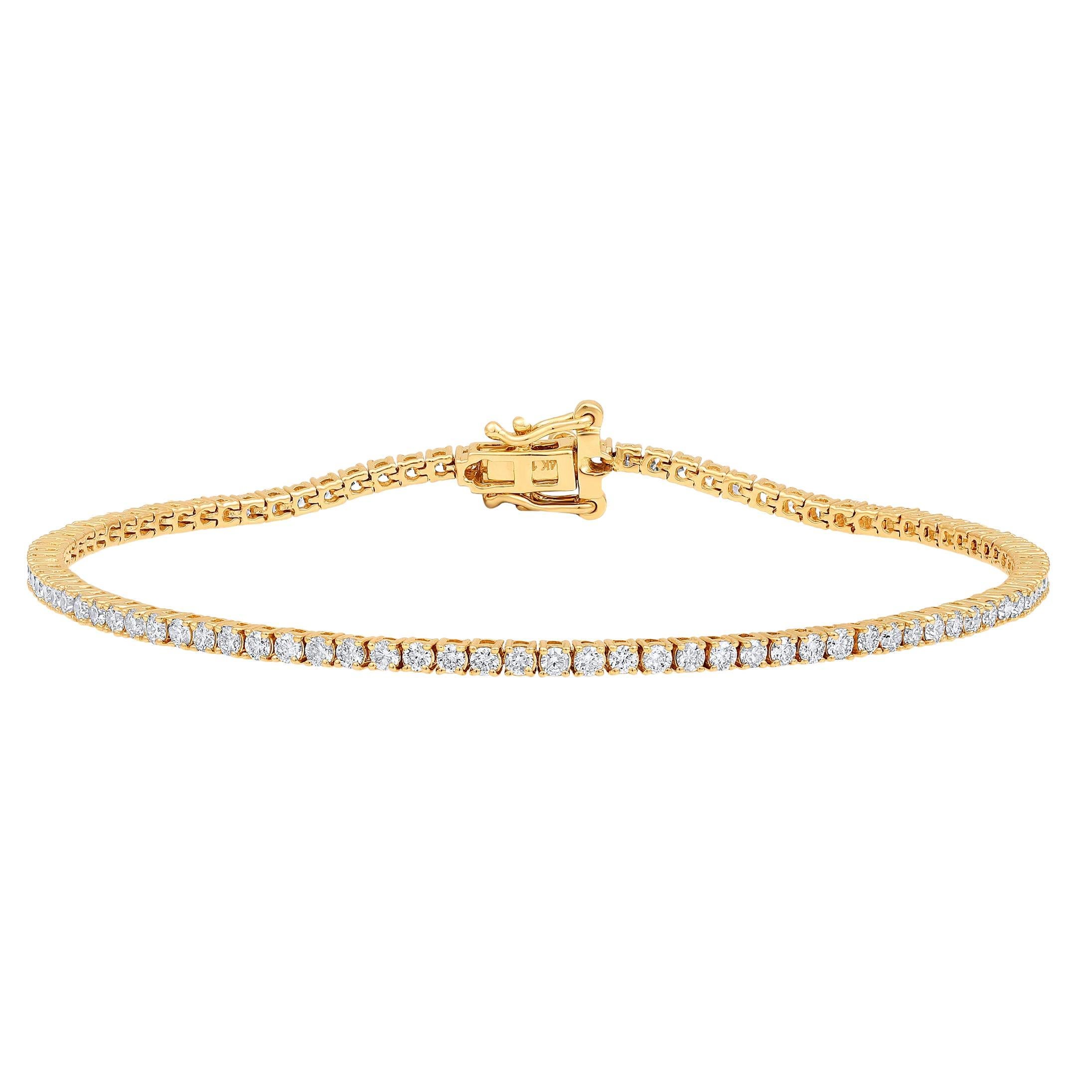 Certified 14k Gold 1.9 Carat Natural Diamond 4 Prong Tennis Wedding Bracelet For Sale