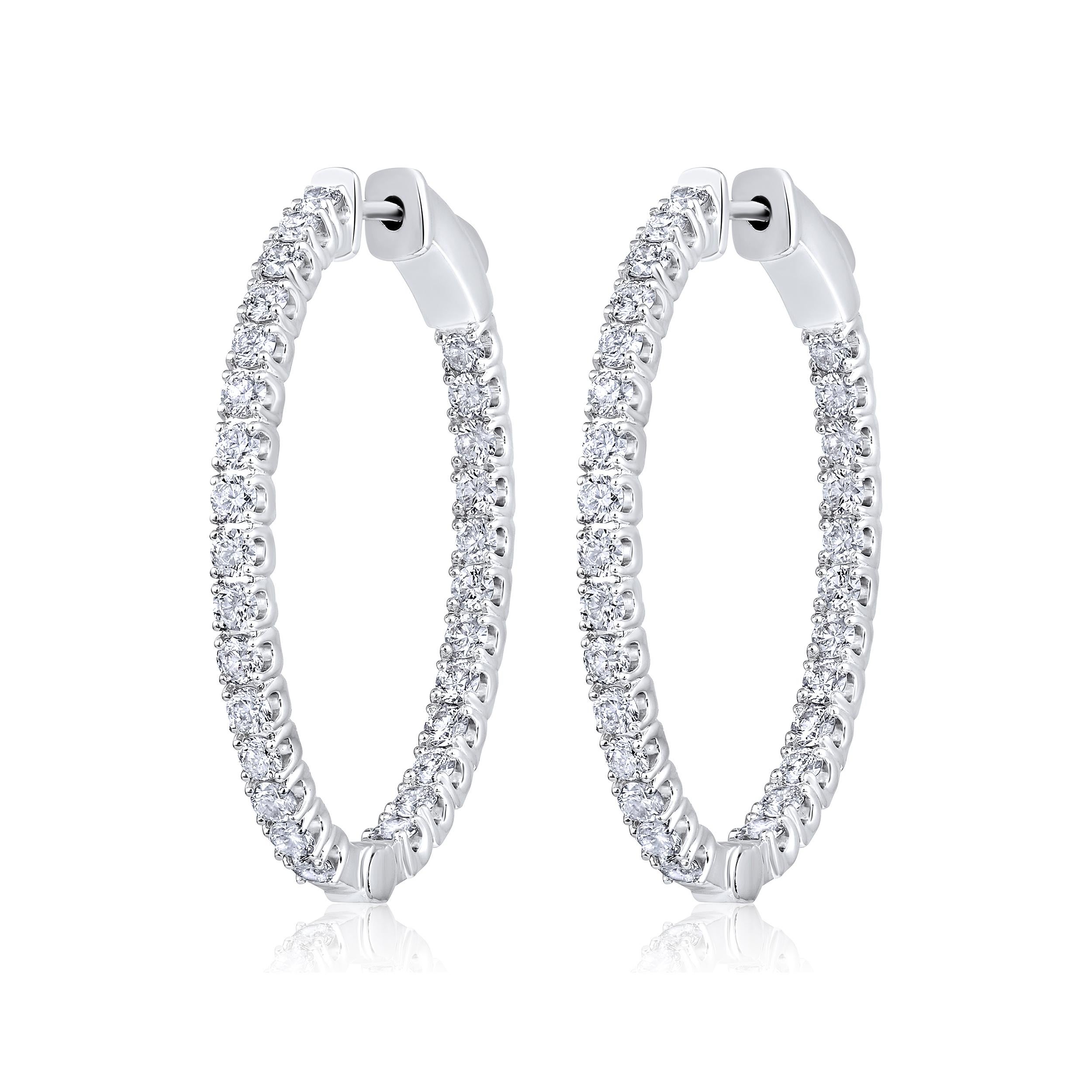 Zertifizierte 14K Gold 1,9ct natürlichen Diamanten Oval Inside Out 32mm Hoop-Ohrringe (Zeitgenössisch)