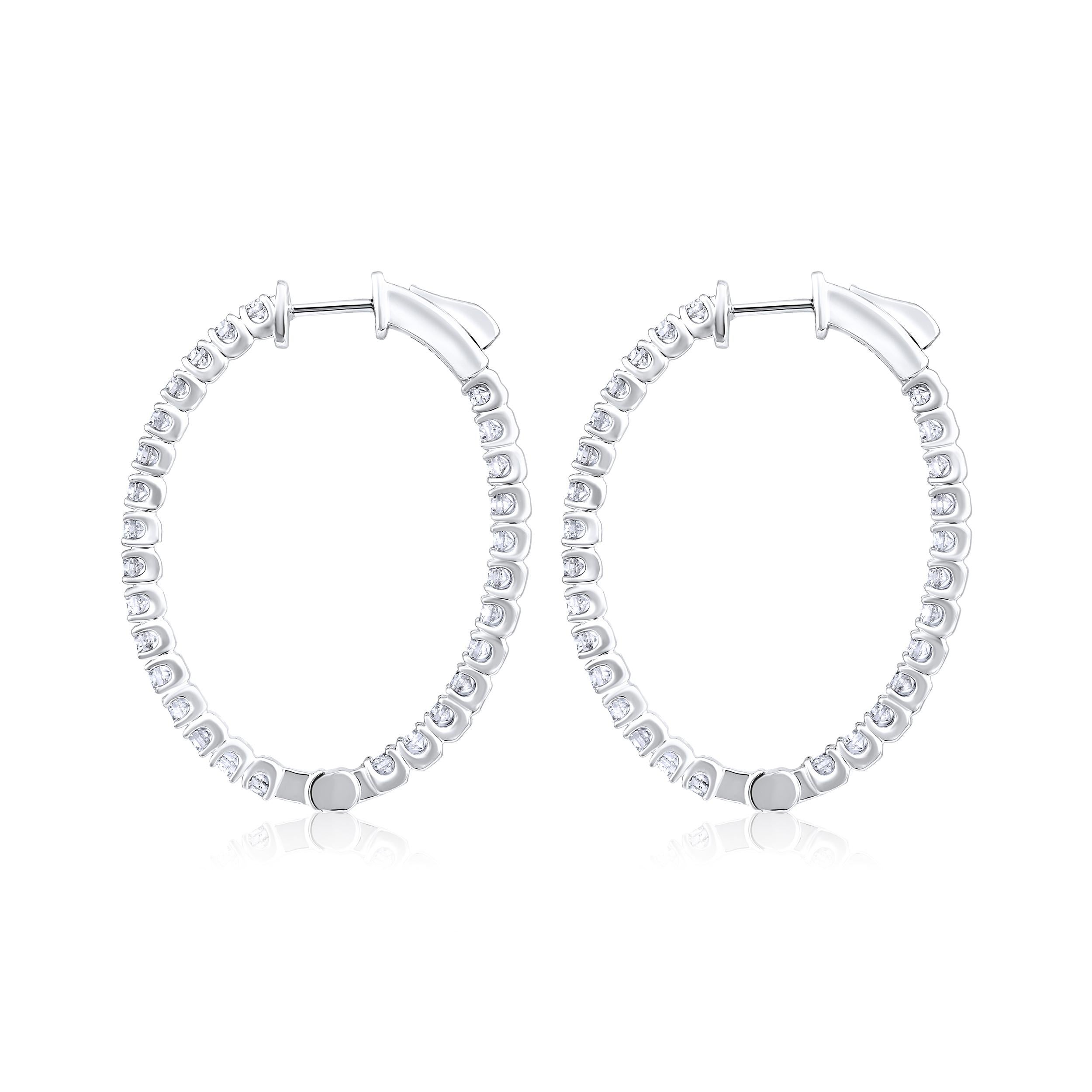 Brilliant Cut Certified 14k Gold 1.9 Carat Natural Diamond Oval Inside Out Hoop Earrings For Sale